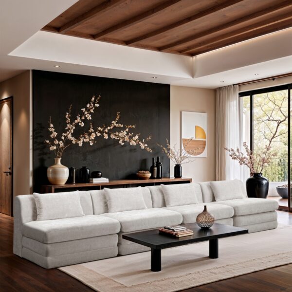 Stellar 152" Chenille Fabric Upholstered 4pc. Modular Sofa