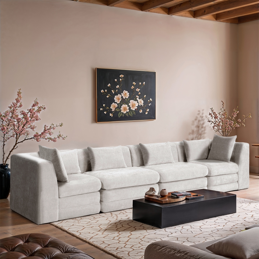 Stellar 152" Chenille Fabric Upholstered 4pc. Modular Sofa