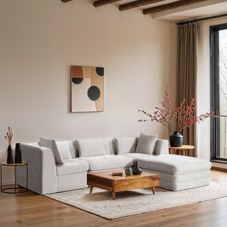 Stellar 114" Chenille Fabric Upholstered 4Pc. Modular Sectional