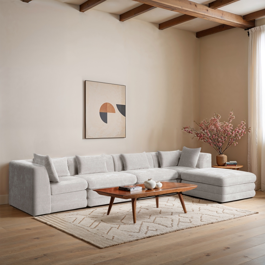 Stellar 152" Chenille Fabric Upholstered 5Pc. Modular Sectional