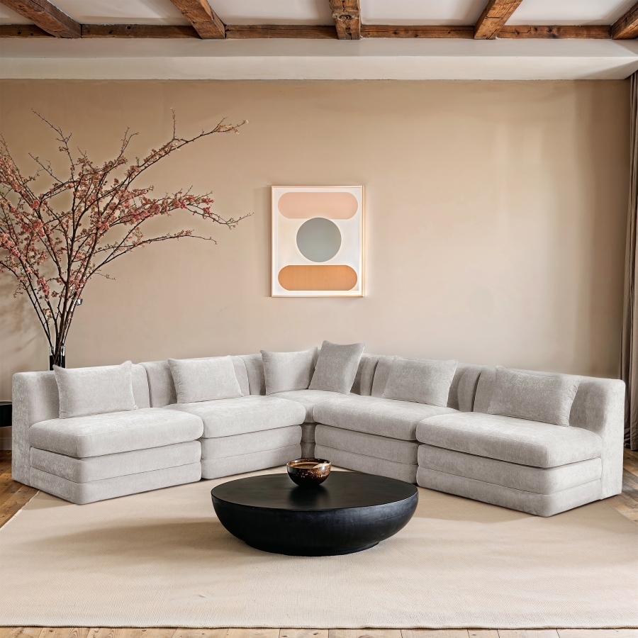 Stellar 114" Chenille Fabric Upholstered 5Pc. Modular Sectional
