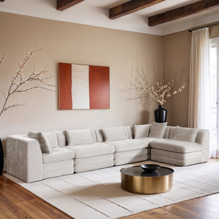 Stellar 152" Chenille Fabric Upholstered 5Pc. Modular Sectional