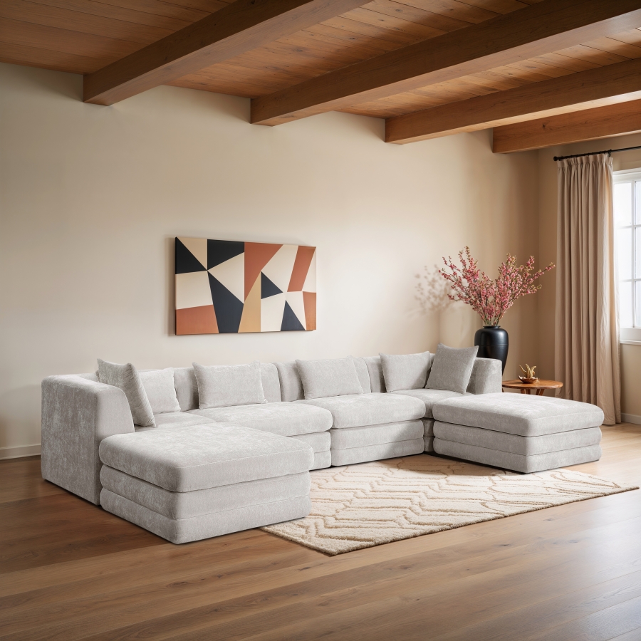 Stellar 152" Chenille Fabric Upholstered 6Pc. Modular Sectional