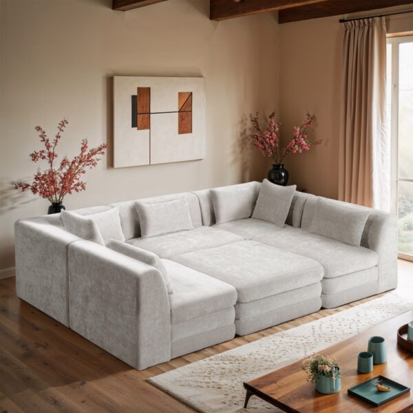 Stellar 114" Chenille Fabric Upholstered 6Pc. Modular Sectional