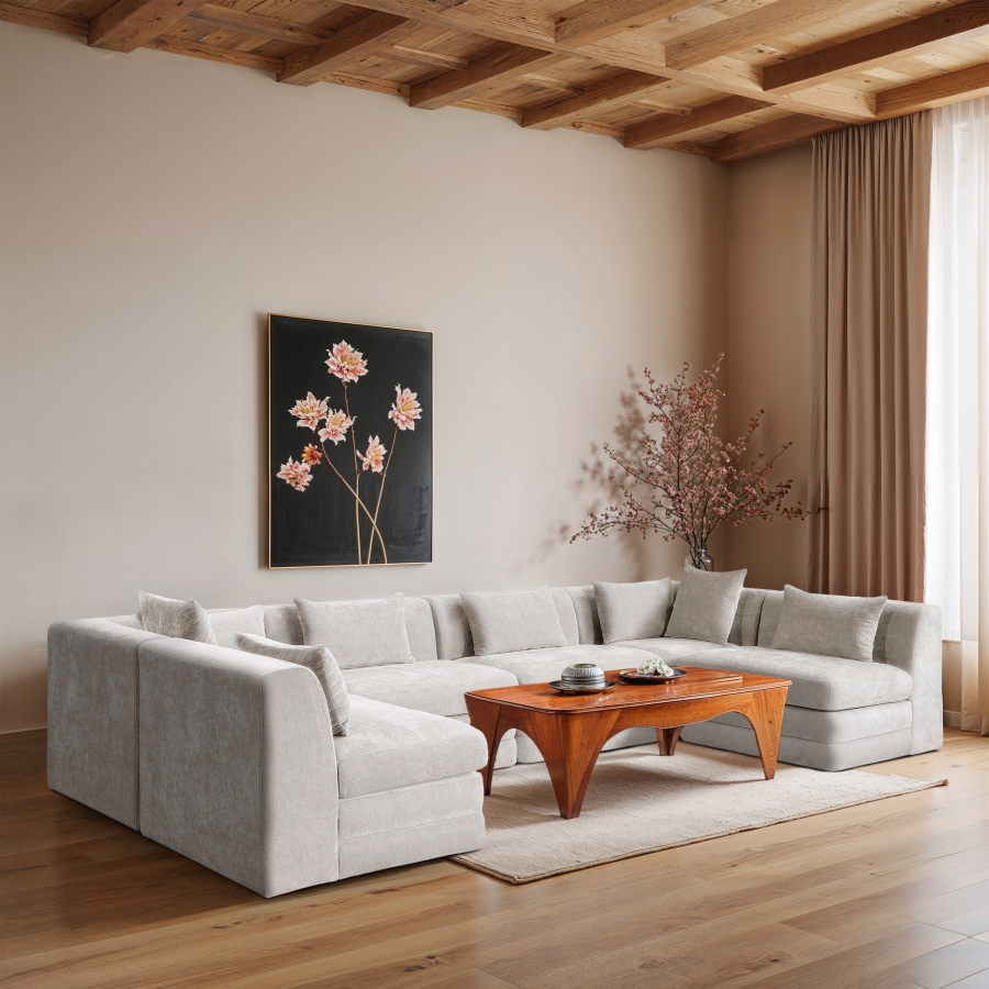 Stellar 152" Chenille Fabric Upholstered 6Pc. Modular Sectional