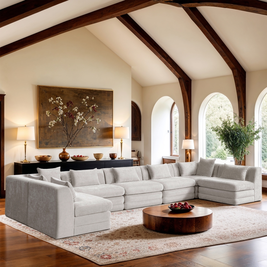 Stellar 190" Chenille Fabric Upholstered 7Pc. Modular Sectional