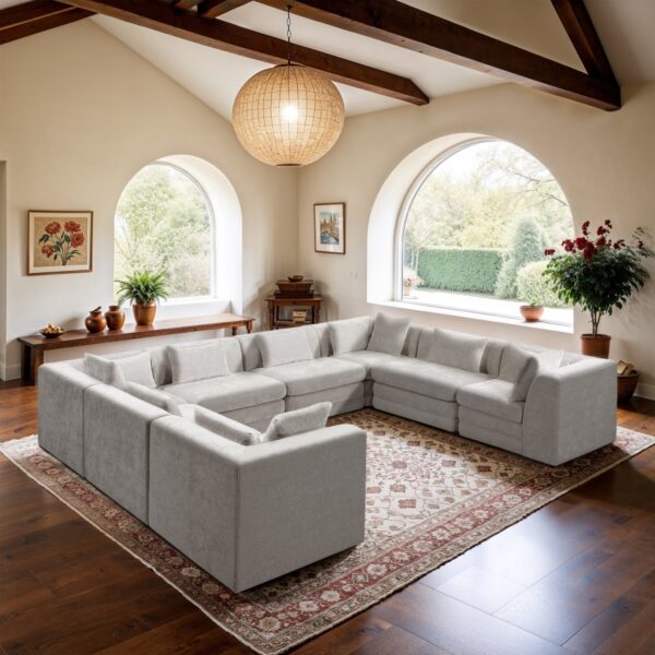 Stellar 152" Chenille Fabric Upholstered 8Pc. Modular Sectional