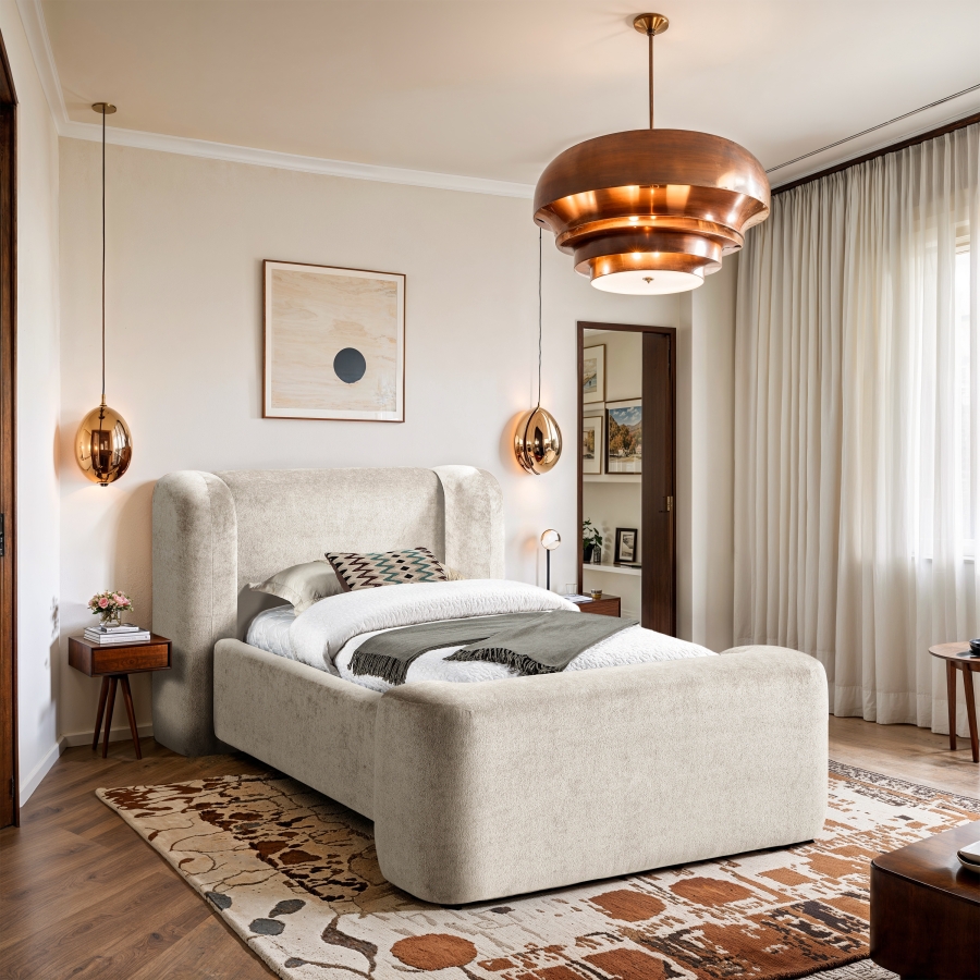 Modena Chenille Fabric Upholstered Twin Bed