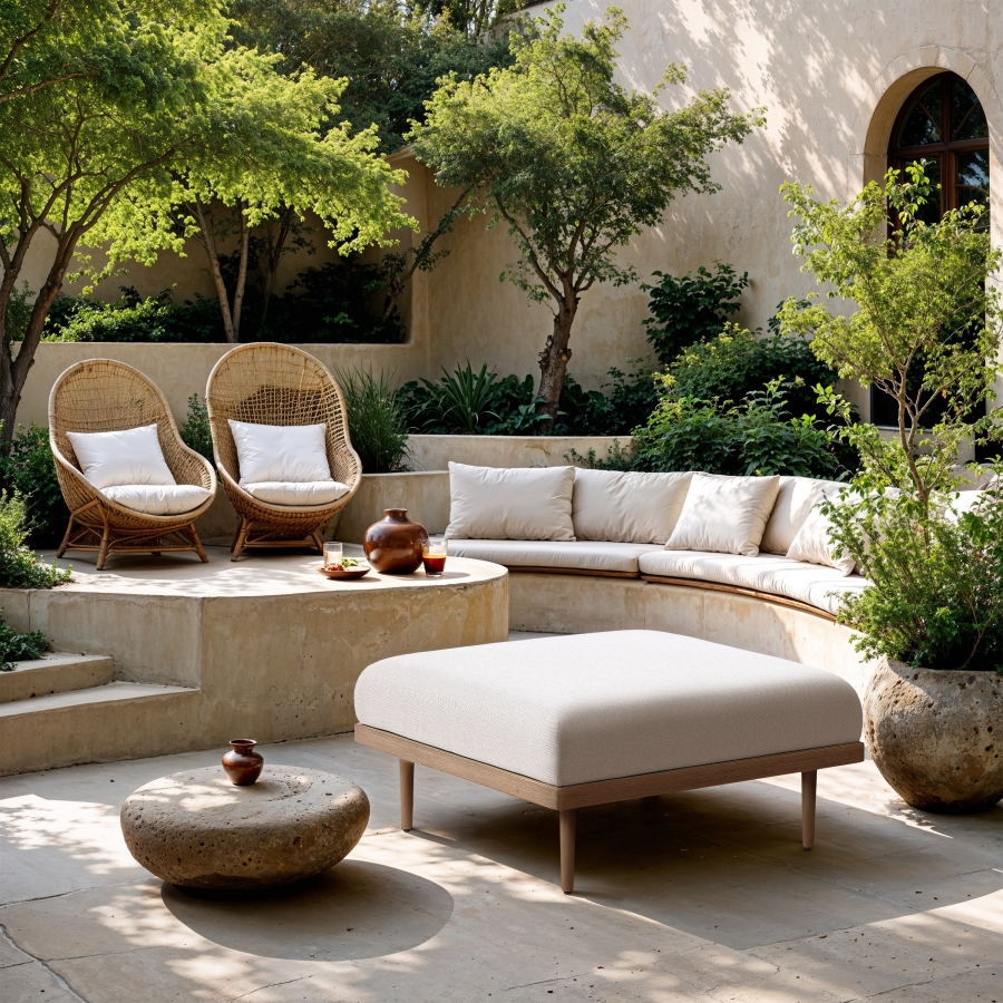 Laguna Resilient Water Resistant Fabric Upholstered Outdoor Patio Ottoman