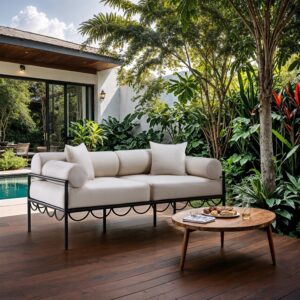 Portofino 69.75" Resilient Water Repellent Fabric Upholstered Outdoor Patio Loveseat