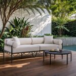 Portofino 85.75" Resilient Water Repellent Fabric Upholstered Outdoor Patio Sofa