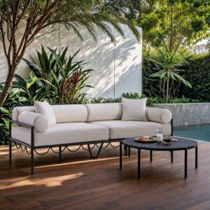 Portofino 85.75" Resilient Water Repellent Fabric Upholstered Outdoor Patio Sofa