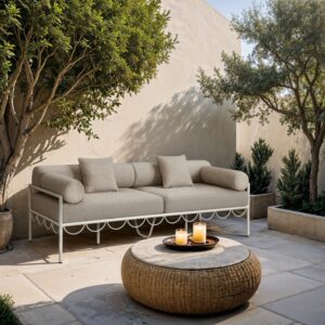 Portofino 85.75" Resilient Water Repellent Fabric Upholstered Outdoor Patio Sofa
