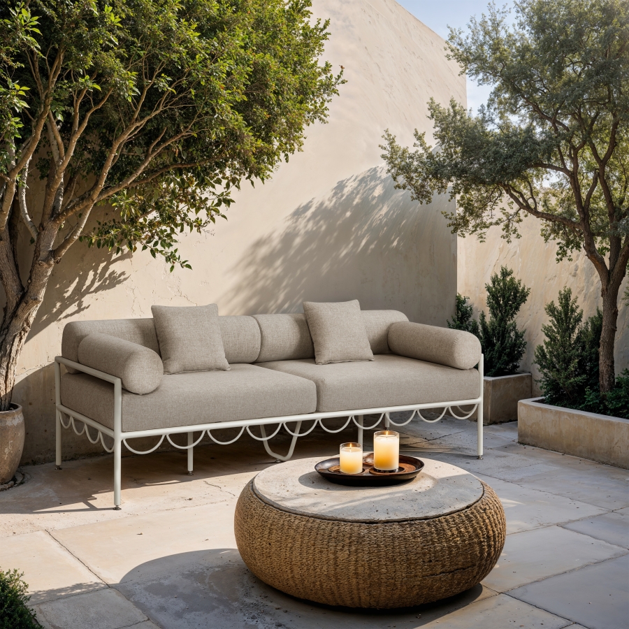 Portofino 85.75" Resilient Water Repellent Fabric Upholstered Outdoor Patio Sofa