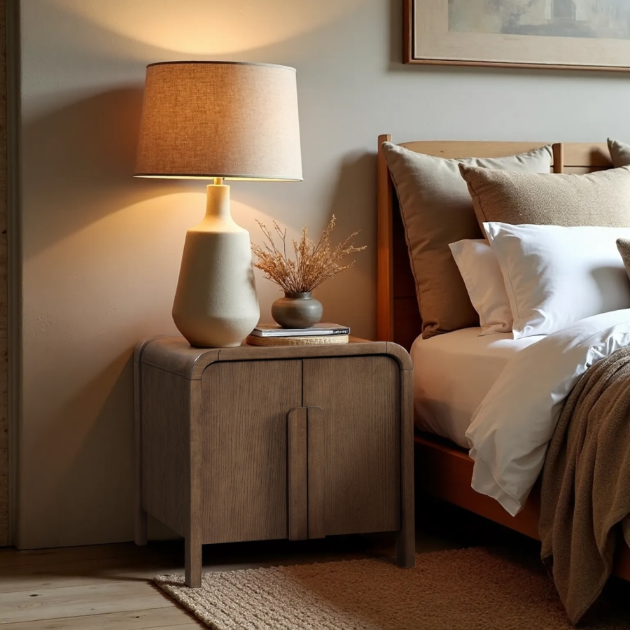 Harmony Oak Veneer And Solid Wood Nightstand
