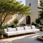 Laguna 142" Resilient Water Resistant Fabric Upholstered Outdoor Patio 4pc. Modular Sofa