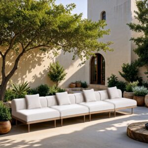 Laguna 142" Resilient Water Resistant Fabric Upholstered Outdoor Patio 4pc. Modular Sofa