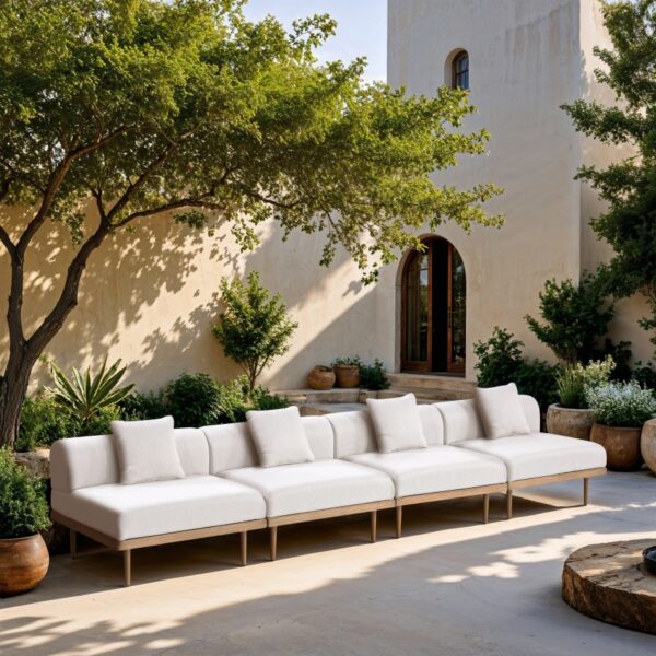 Laguna 142" Resilient Water Resistant Fabric Upholstered Outdoor Patio 4pc. Modular Sofa