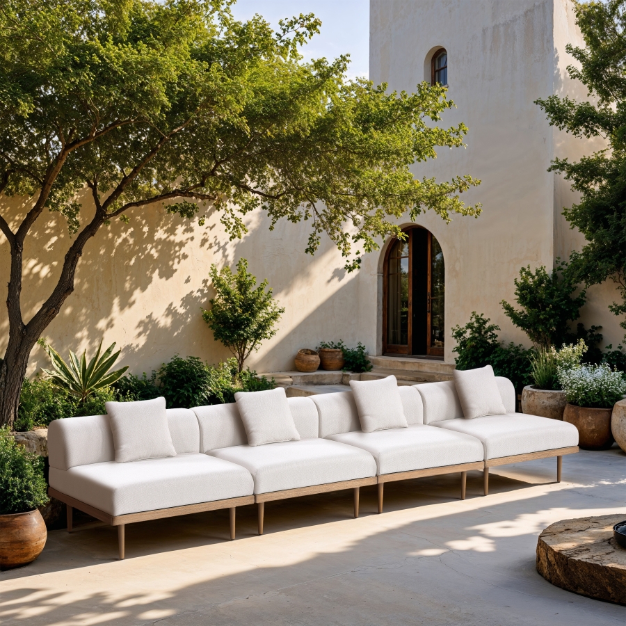 Laguna 142" Resilient Water Resistant Fabric Upholstered Outdoor Patio 4pc. Modular Sofa