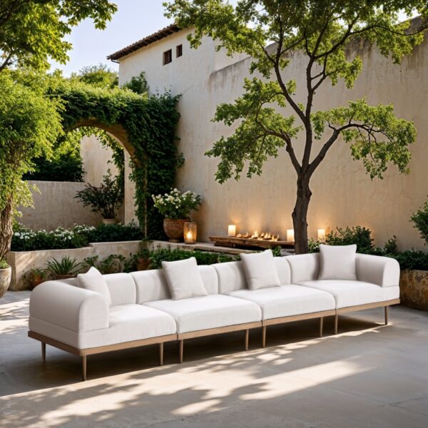 Laguna 142" Resilient Water Resistant Fabric Upholstered Outdoor Patio 4pc. Modular Sofa