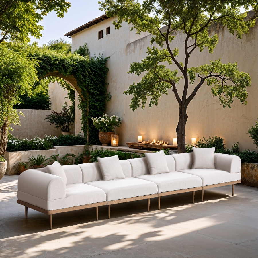 Laguna 142" Resilient Water Resistant Fabric Upholstered Outdoor Patio 4pc. Modular Sofa
