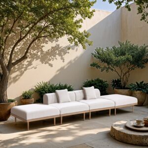Laguna 142" Resilient Water Resistant Fabric Upholstered Outdoor Patio 4pc. Modular Sofa