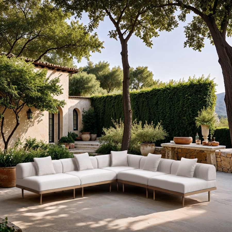 Laguna 106.5" Resilient Water Resistant Fabric Upholstered Outdoor Patio 5pc. Modular Sectional