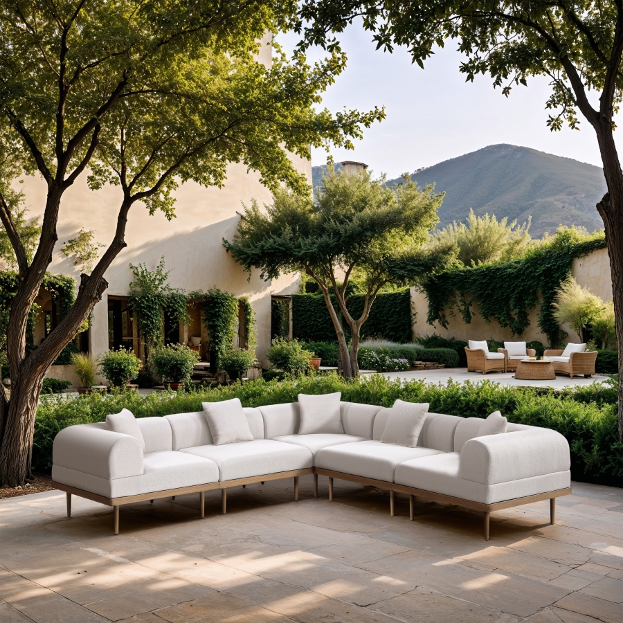 Laguna 106.5" Resilient Water Resistant Fabric Upholstered Outdoor Patio 5pc. Modular Sectional