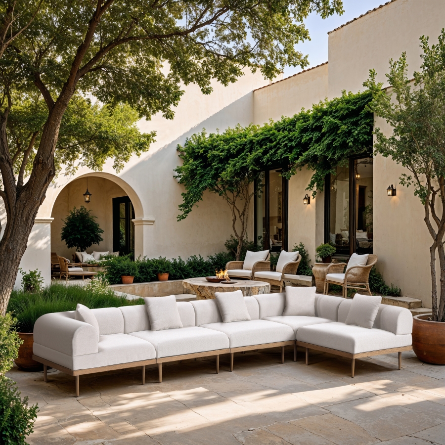 Laguna 142" Resilient Water Resistant Fabric Upholstered Outdoor Patio 5pc. Modular Sectional