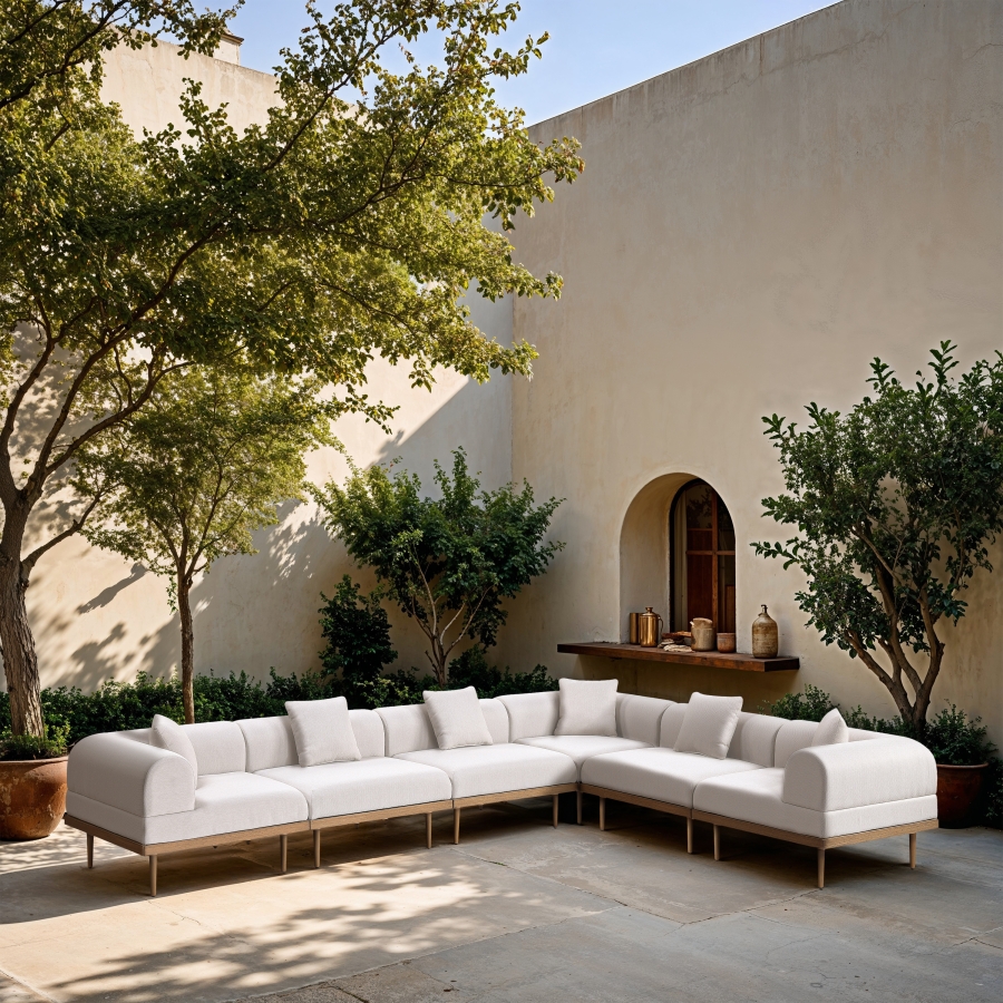 Laguna 142" Resilient Water Resistant Fabric Upholstered Outdoor Patio 6pc. Modular Sectional
