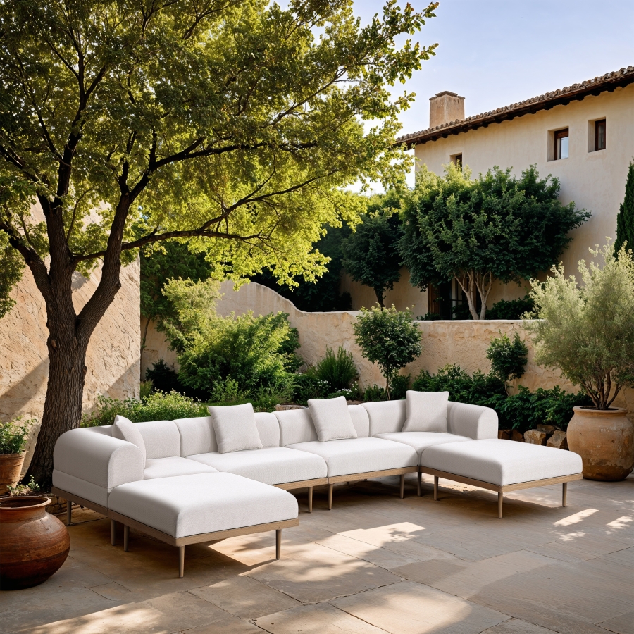 Laguna 142" Resilient Water Resistant Fabric Upholstered Outdoor Patio 6pc. Modular Sectional