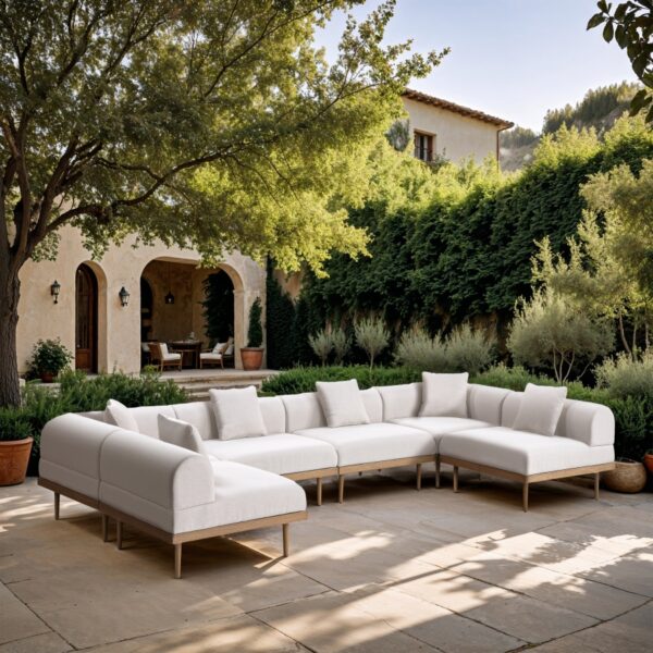 Laguna 142" Resilient Water Resistant Fabric Upholstered Outdoor Patio 6pc. Modular Sectional