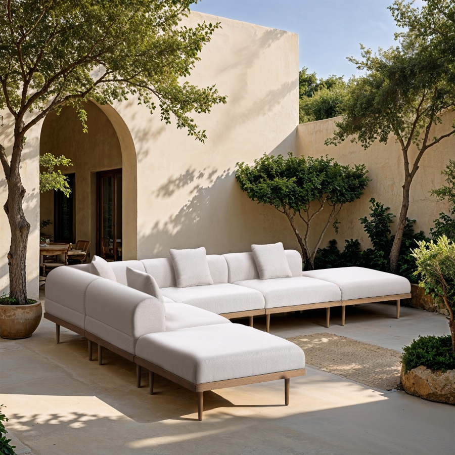 Laguna 142" Resilient Water Resistant Fabric Upholstered Outdoor Patio 6pc. Modular Sectional