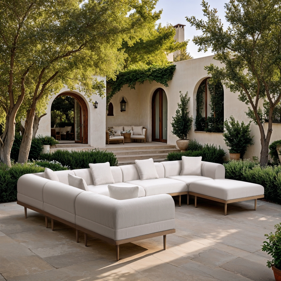 Laguna 142" Resilient Water Resistant Fabric Upholstered Outdoor Patio 7pc. Modular Sectional