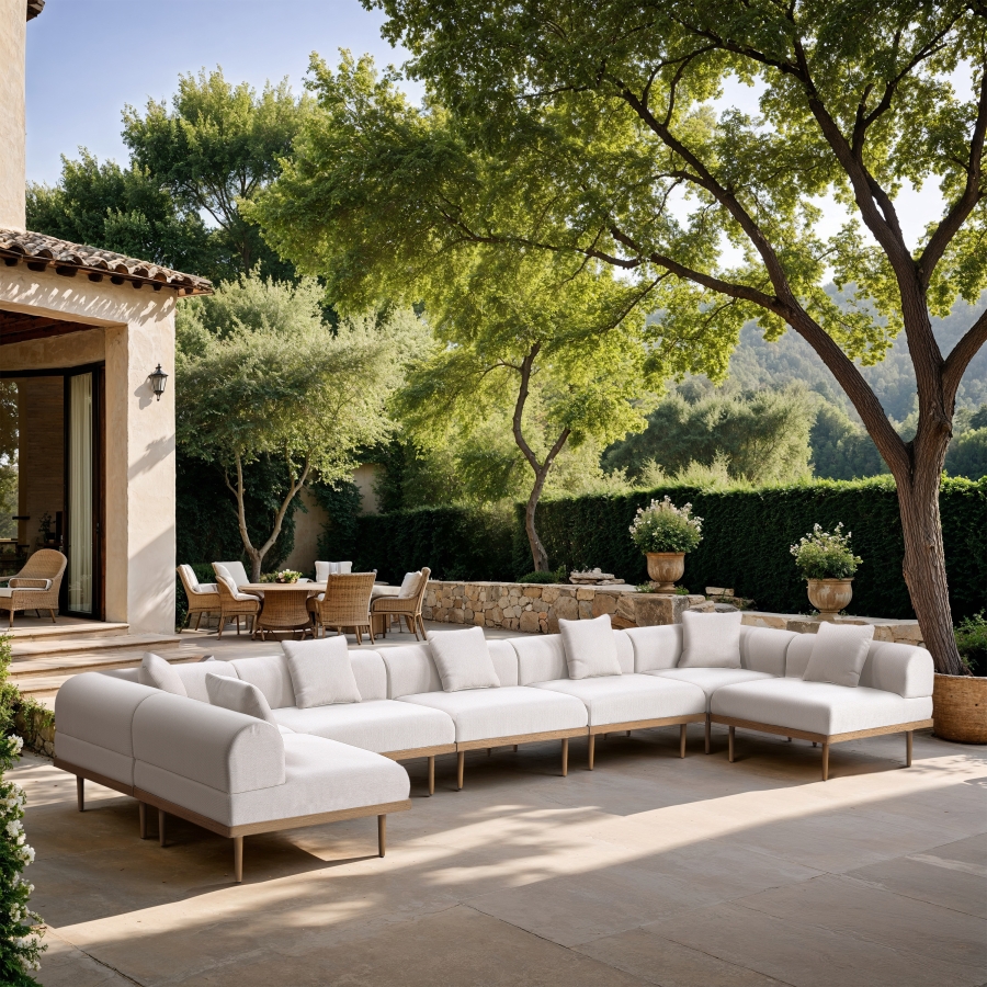 Laguna 177.5" Resilient Water Resistant Fabric Upholstered Outdoor Patio 7pc. Modular Sectional