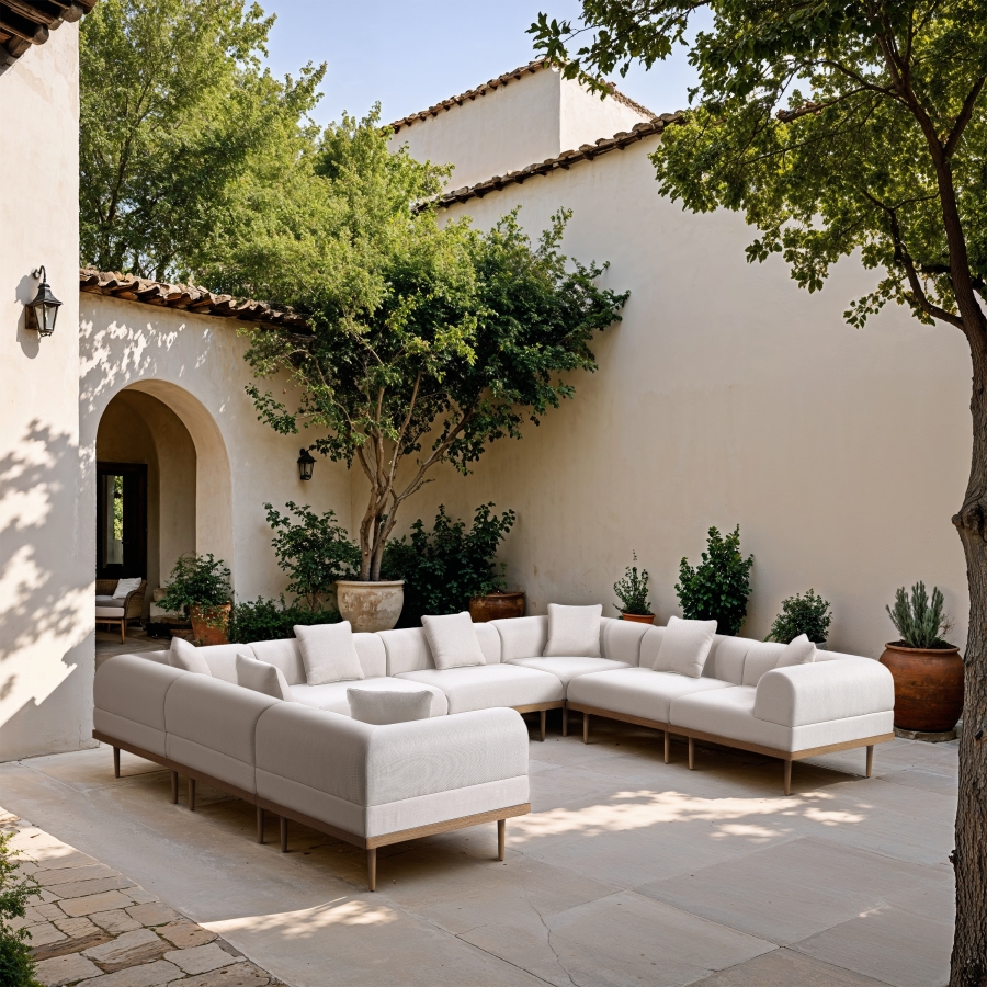 Laguna 142" Resilient Water Resistant Fabric Upholstered Outdoor Patio 8pc. Modular Sectional
