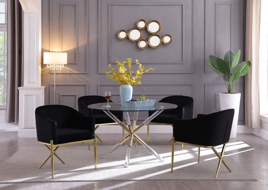 Mercury 48" Glass Top, Acrylic And Metal Base Dining Table