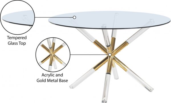 Mercury 48" Glass Top, Acrylic And Metal Base Dining Table
