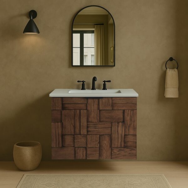 Leonardo 24" White Engineered Stone And Solid Wood Wall Mounted Bathroom Vanity