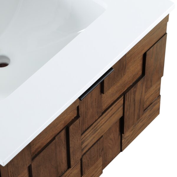 Leonardo 24" White Engineered Stone And Solid Wood Wall Mounted Bathroom Vanity