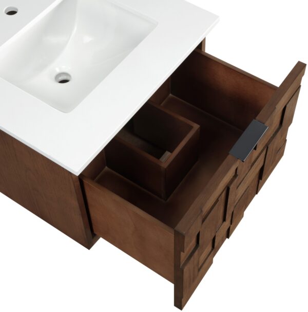 Leonardo 24" White Engineered Stone And Solid Wood Wall Mounted Bathroom Vanity
