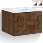 Leonardo 24" White Engineered Stone And Solid Wood Wall Mounted Bathroom Vanity