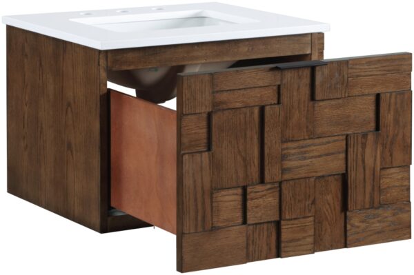 Leonardo 24" White Engineered Stone And Solid Wood Wall Mounted Bathroom Vanity