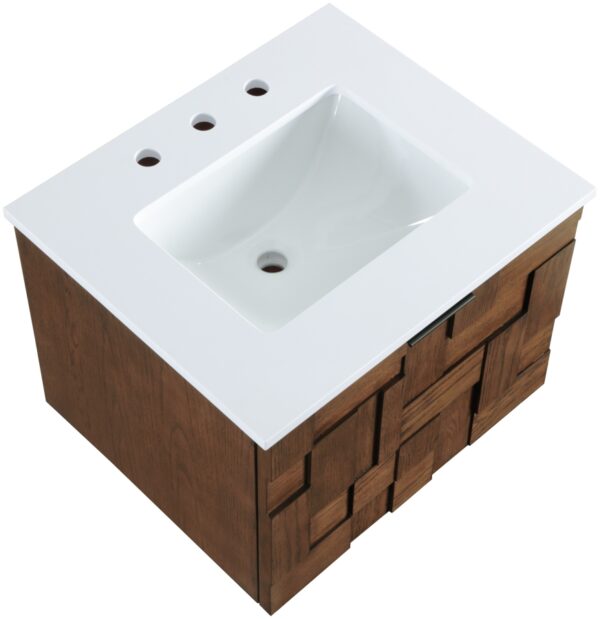 Leonardo 24" White Engineered Stone And Solid Wood Wall Mounted Bathroom Vanity