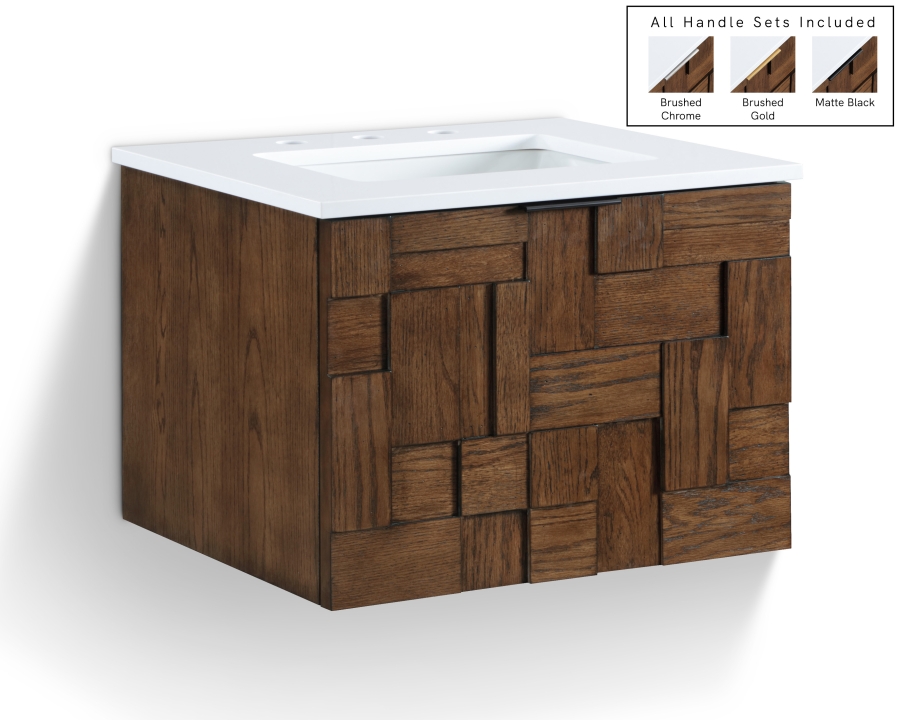 Leonardo 24" White Engineered Stone And Solid Wood Wall Mounted Bathroom Vanity