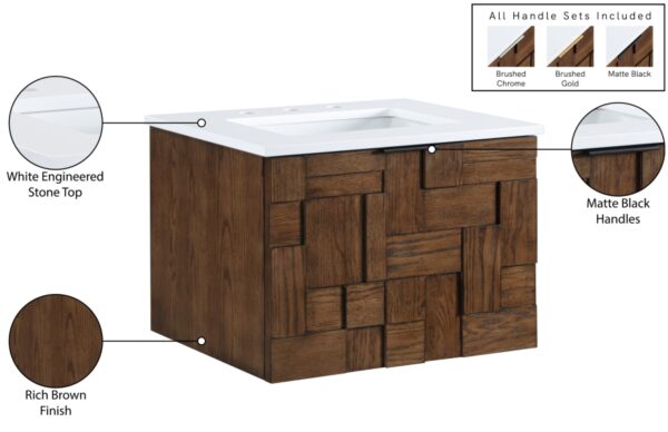 Leonardo 24" White Engineered Stone And Solid Wood Wall Mounted Bathroom Vanity