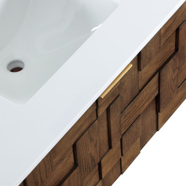 Leonardo 30" White Engineered Stone And Solid Wood Wall Mounted Bathroom Vanity