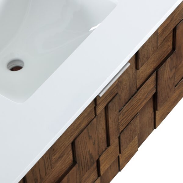 Leonardo 30" White Engineered Stone And Solid Wood Wall Mounted Bathroom Vanity