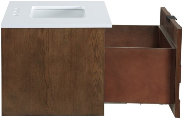 Leonardo 30" White Engineered Stone And Solid Wood Wall Mounted Bathroom Vanity