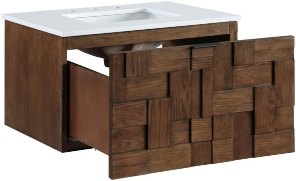 Leonardo 30" White Engineered Stone And Solid Wood Wall Mounted Bathroom Vanity
